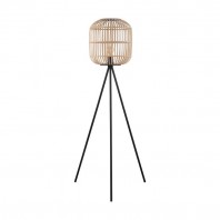 Eglo-BORDESLEY Floor Lamp - combination of cane & black metalware - Black/Wood